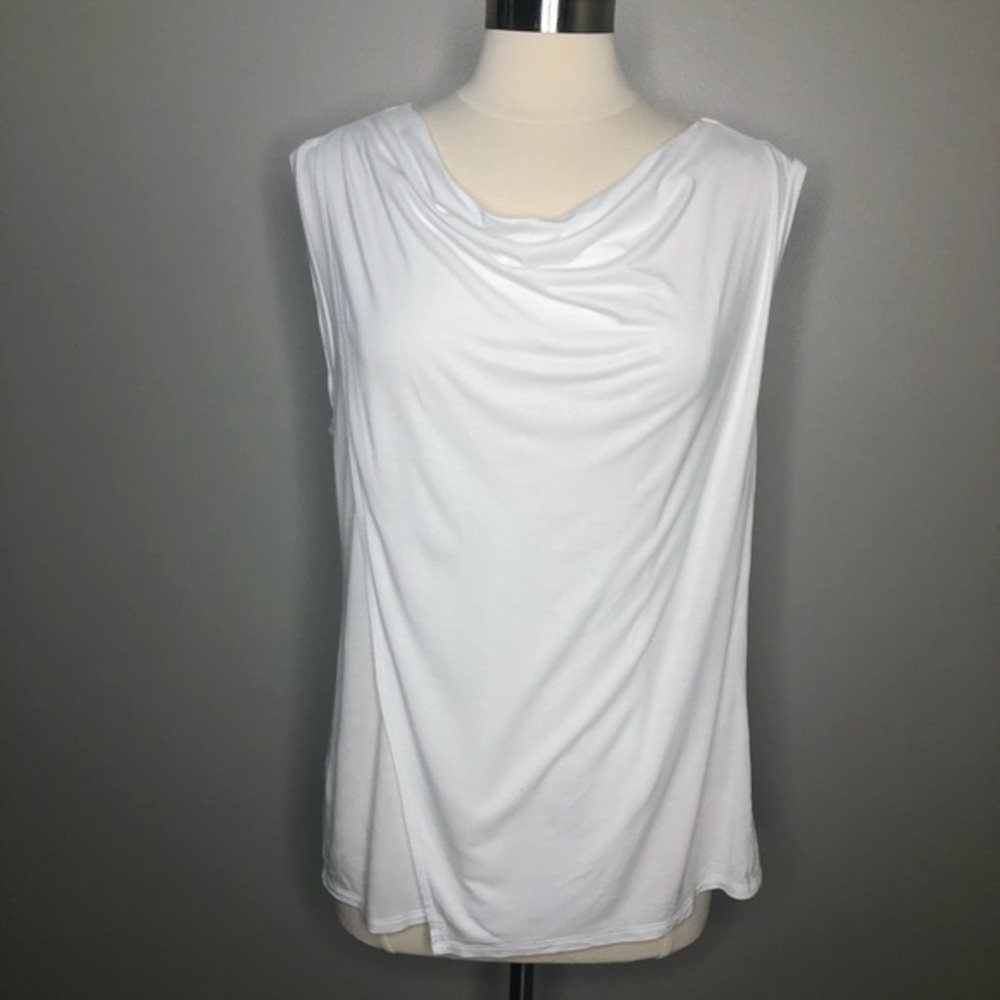 Banana Republic white sleeveless draped front blouse, size Medium